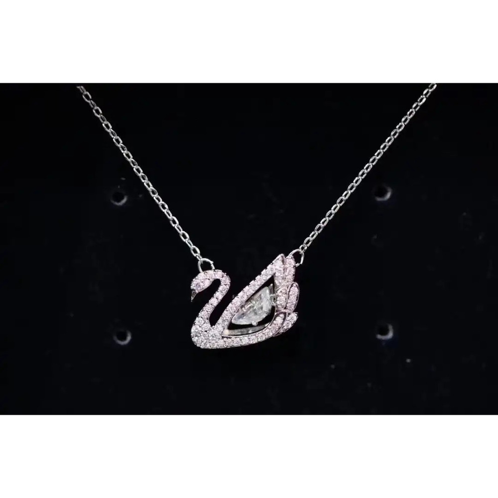Swarovski White Swan and Dancing Heart Collarbone Necklace